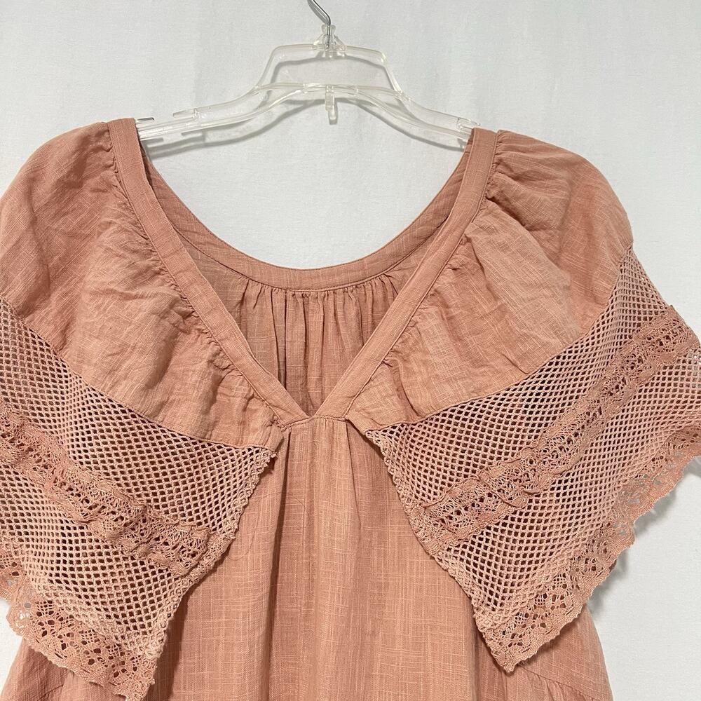 Old Navy Gauze Dress Peach Flutter Crochet Sleeves Women Large Pockets Cotton - Picture 6 of 13